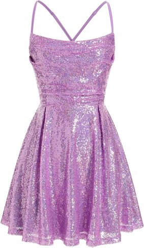ODIZLI Women's Sexy Sparkle Sequins Glitters Tie Back Ruffle Mini Dress Homecoming Prom Dress in Saudi Arabia