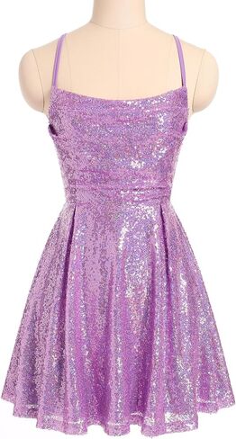 ODIZLI Women's Sexy Sparkle Sequins Glitters Tie Back Ruffle Mini Dress Homecoming Prom Dress in Saudi Arabia