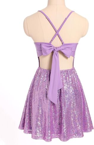 ODIZLI Women's Sexy Sparkle Sequins Glitters Tie Back Ruffle Mini Dress Homecoming Prom Dress in Saudi Arabia