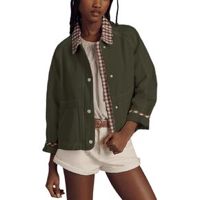 Aimiray Women's Oversized Plaid Jacket Lapel Button Down Casual Shacket Coats with Side Pockets in Saudi Arabia
