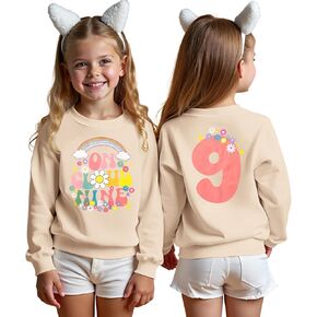 على السحابة تسعة من بلوزات كيد فتاة عيد ميلاد قميص التاسع Crewneck Pullover B-Day Way Long Sleeve Fall Top 9 Y. in Kuwait