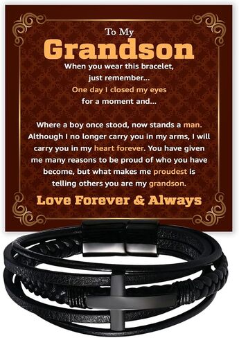 To My Grandson Bracelet From Mom Grandma, Handmade Braided Rope Bracelet Gift for Grandson From Grandparents, Valentines Birthday Graduation Day Christmas Gifts for Teenage in Saudi Arabia