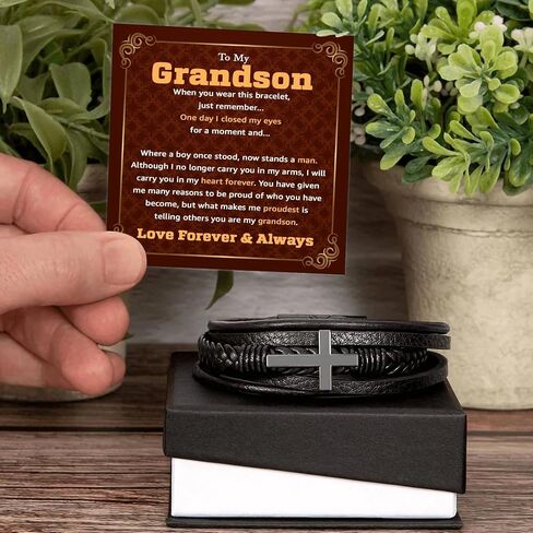 To My Grandson Bracelet From Mom Grandma, Handmade Braided Rope Bracelet Gift for Grandson From Grandparents, Valentines Birthday Graduation Day Christmas Gifts for Teenage in Saudi Arabia