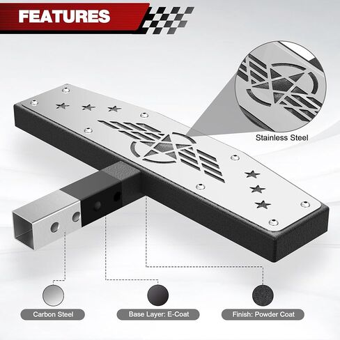 وصلة ربط طويلة من LONGSUN تناسب جهاز استقبال وصلة ربط مقاس 2 بوصة، خطوة وصلة سحب سوداء مزخرفة، واقي ممتص الصدمات من الفولاذ القوي مع قفل دبوس، أقصى حمل يصل إلى 350 رطلًا in Kuwait