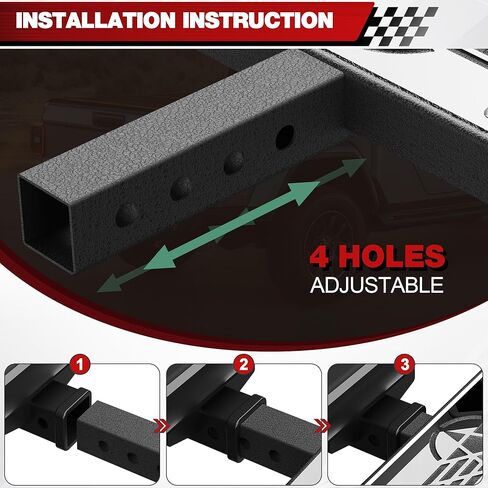 وصلة ربط طويلة من LONGSUN تناسب جهاز استقبال وصلة ربط مقاس 2 بوصة، خطوة وصلة سحب سوداء مزخرفة، واقي ممتص الصدمات من الفولاذ القوي مع قفل دبوس، أقصى حمل يصل إلى 350 رطلًا in Kuwait