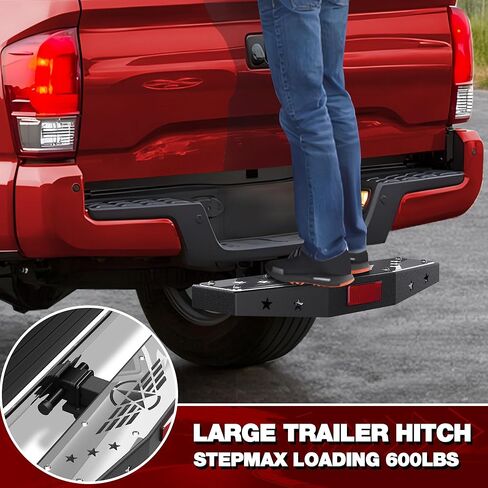 وصلة ربط طويلة من LONGSUN تناسب جهاز استقبال وصلة ربط مقاس 2 بوصة، خطوة وصلة سحب سوداء مزخرفة، واقي ممتص الصدمات من الفولاذ القوي مع قفل دبوس، أقصى حمل يصل إلى 350 رطلًا in Kuwait