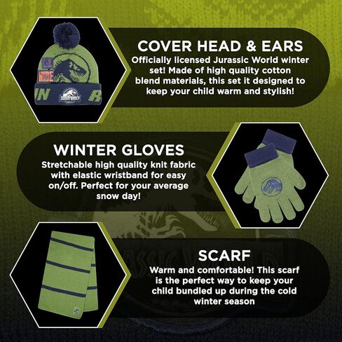 Jurassic World Kids Winter Hat Dloves و Snow Gloves for Boys وضعوا إكسسوارات دافئة وناعمة كلاسيكية T-Rex in Saudi Arabia