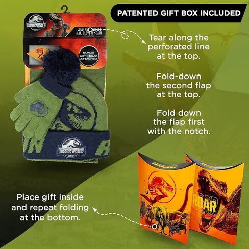 Jurassic World Kids Winter Hat Dloves و Snow Gloves for Boys وضعوا إكسسوارات دافئة وناعمة كلاسيكية T-Rex in Saudi Arabia