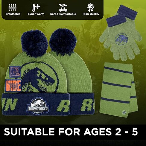 Jurassic World Kids Winter Hat Dloves و Snow Gloves for Boys وضعوا إكسسوارات دافئة وناعمة كلاسيكية T-Rex in Saudi Arabia