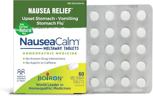 Boiron NauseaCalm Relief for Upset Stomach, Nausea, and Vomiting Due to Stomach Flu, Overindulgence, or Motion Sickness - Non-Drowsy - 60 Count in Saudi Arabia