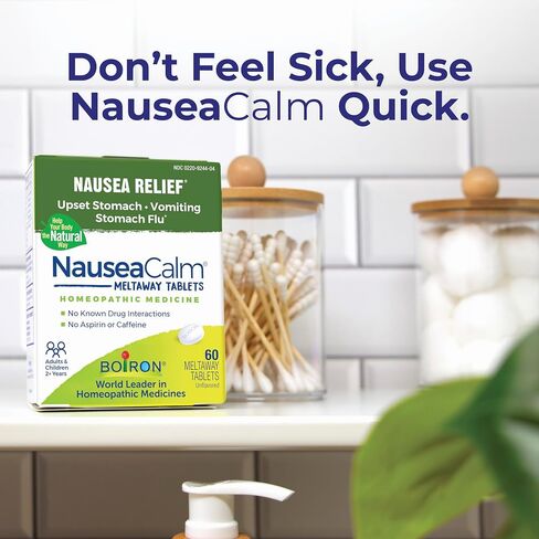 Boiron NauseaCalm Relief for Upset Stomach, Nausea, and Vomiting Due to Stomach Flu, Overindulgence, or Motion Sickness - Non-Drowsy - 60 Count in Saudi Arabia