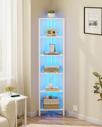 TUTOTAK 6-Tier Corner Bookshelf with LED Light,Corner Shelf for Small Space, Narrow Display Corner Shelf Stand with Storage Rack, for Living Room, Bedroom, Pure White V1BS05BW006L in Saudi Arabia