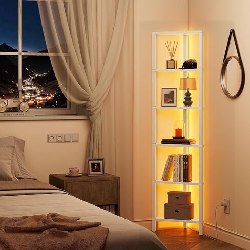 TUTOTAK 6-Tier Corner Bookshelf with LED Light,Corner Shelf for Small Space, Narrow Display Corner Shelf Stand with Storage Rack, for Living Room, Bedroom, Pure White V1BS05BW006L in Saudi Arabia