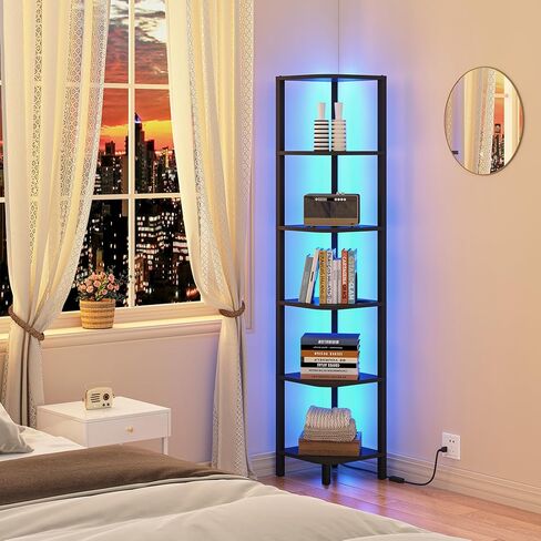 TUTOTAK 6-Tier Corner Bookshelf with LED Light,Corner Shelf for Small Space, Narrow Display Corner Shelf Stand with Storage Rack, for Living Room, Bedroom, Pure White V1BS05BW006L in Saudi Arabia