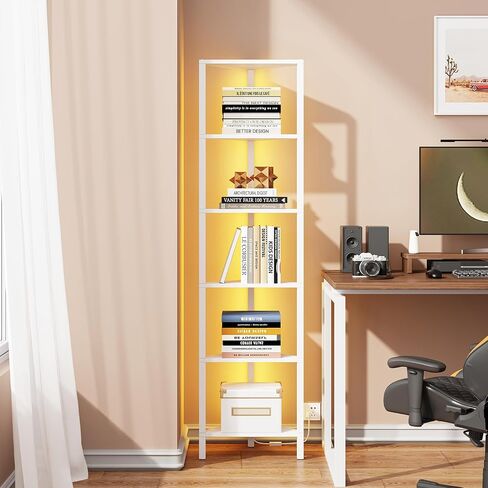TUTOTAK 6-Tier Corner Bookshelf with LED Light,Corner Shelf for Small Space, Narrow Display Corner Shelf Stand with Storage Rack, for Living Room, Bedroom, Pure White V1BS05BW006L in Saudi Arabia