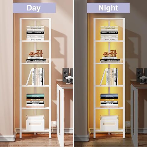 TUTOTAK 6-Tier Corner Bookshelf with LED Light,Corner Shelf for Small Space, Narrow Display Corner Shelf Stand with Storage Rack, for Living Room, Bedroom, Pure White V1BS05BW006L in Saudi Arabia