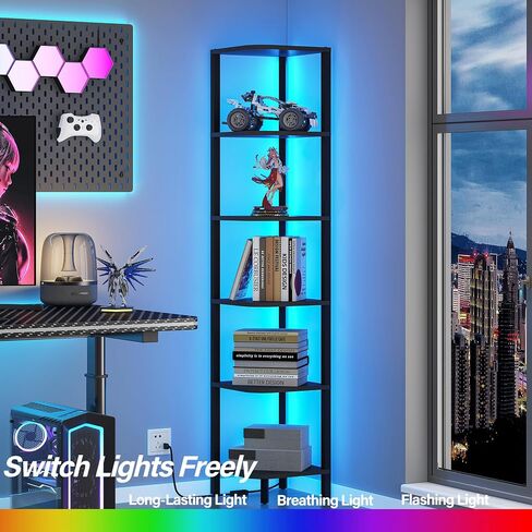 TUTOTAK 6-Tier Corner Bookshelf with LED Light,Corner Shelf for Small Space, Narrow Display Corner Shelf Stand with Storage Rack, for Living Room, Bedroom, Pure White V1BS05BW006L in Saudi Arabia