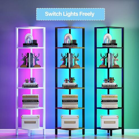 TUTOTAK 6-Tier Corner Bookshelf with LED Light,Corner Shelf for Small Space, Narrow Display Corner Shelf Stand with Storage Rack, for Living Room, Bedroom, Pure White V1BS05BW006L in Saudi Arabia