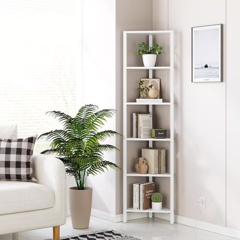 TUTOTAK 6-Tier Corner Bookshelf with LED Light,Corner Shelf for Small Space, Narrow Display Corner Shelf Stand with Storage Rack, for Living Room, Bedroom, Pure White V1BS05BW006L in Saudi Arabia