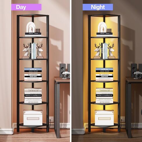 TUTOTAK 6-Tier Corner Bookshelf with LED Light,Corner Shelf for Small Space, Narrow Display Corner Shelf Stand with Storage Rack, for Living Room, Bedroom, Pure White V1BS05BW006L in Saudi Arabia