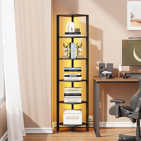 TUTOTAK 6-Tier Corner Bookshelf with LED Light,Corner Shelf for Small Space, Narrow Display Corner Shelf Stand with Storage Rack, for Living Room, Bedroom, Pure White V1BS05BW006L in Saudi Arabia