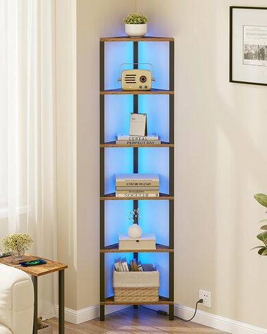 TUTOTAK 6-Tier Corner Bookshelf with LED Light,Corner Shelf for Small Space, Narrow Display Corner Shelf Stand with Storage Rack, for Living Room, Bedroom, Pure White V1BS05BW006L in Saudi Arabia