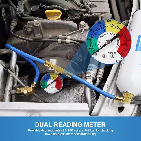 Aozbz R134A AC خرطوم شحنة المبردات ، أطول 80 سم/31 بوصة AUTO CAR AC AC RESTHARGE KIT مع مقياس الضغط 1/2 ACME CAN ENTER TAP صمام التخلص in Kuwait