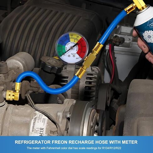 Aozbz R134A AC خرطوم شحنة المبردات ، أطول 80 سم/31 بوصة AUTO CAR AC AC RESTHARGE KIT مع مقياس الضغط 1/2 ACME CAN ENTER TAP صمام التخلص in Kuwait