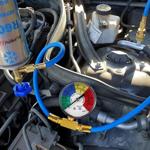 Aozbz R134A AC خرطوم شحنة المبردات ، أطول 80 سم/31 بوصة AUTO CAR AC AC RESTHARGE KIT مع مقياس الضغط 1/2 ACME CAN ENTER TAP صمام التخلص in Kuwait