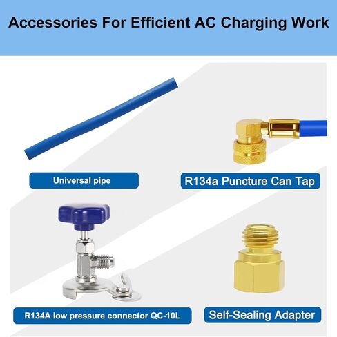 Aozbz R134A AC خرطوم شحنة المبردات ، أطول 80 سم/31 بوصة AUTO CAR AC AC RESTHARGE KIT مع مقياس الضغط 1/2 ACME CAN ENTER TAP صمام التخلص in Kuwait