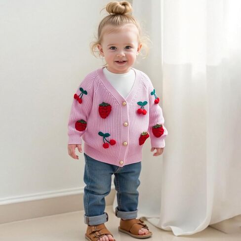 Toddler Girl Sweater Strawberry Cardigan Knit Sweater Girl Fall Winter Clothes Kawaii Sweater Cute Tops in Saudi Arabia
