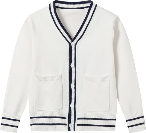 Boys Girls School Uniform Cardigan Sweater v Neck Button Cotton Cetton Cardigans مع اثنين من الجيوب 4-14y in Kuwait