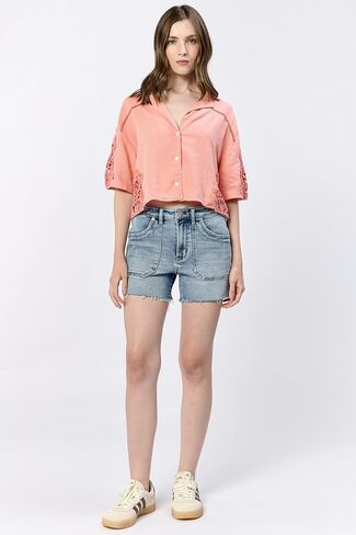 DEAR JOHN Ivy Women's Shorts Classic High-Rise Casual Trendy Raw Edge Hem Dressy Trendy Lounge Wear Short in Saudi Arabia