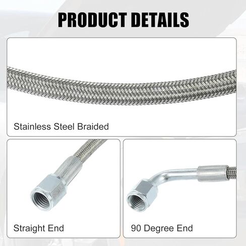 2pcs -3 AN 12" Stainless Braided TFE Brake Line Straight x 90° -3 Brake Hose in Saudi Arabia