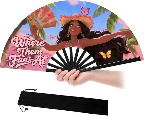 13" Line Dance Popping Fan for Dance, Where Them Fans at Clack, Folding,Boots On The Ground Hand Large Festival Folding Fan for Women, Party, Decoration (B) in Saudi Arabia