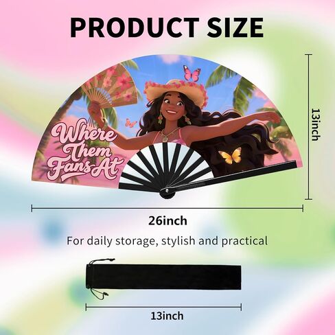 13" Line Dance Popping Fan for Dance, Where Them Fans at Clack, Folding,Boots On The Ground Hand Large Festival Folding Fan for Women, Party, Decoration (B) in Saudi Arabia
