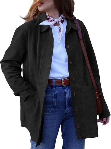 Tankaneo Womens Faux Suede Jackets Button Down Long Sleeve Shackets Coat Trendy 2025 Spring Clothes in Saudi Arabia