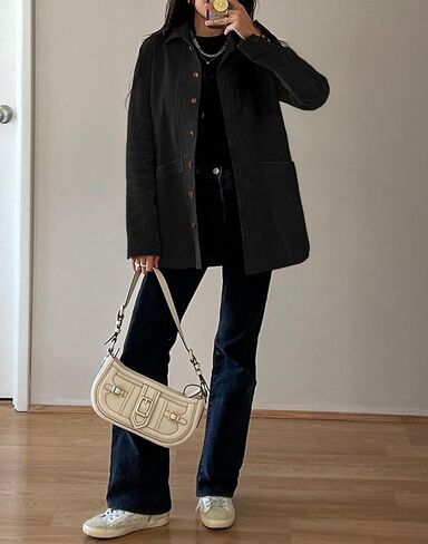 Tankaneo Womens Faux Suede Jackets Button Down Long Sleeve Shackets Coat Trendy 2025 Spring Clothes in Saudi Arabia