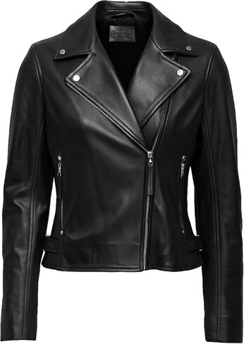 Genuine Lambskin Leather Jacket For Women - Premium Motorcycle Crop Short Coat with Belt, Zipper & Pockets in Saudi Arabia