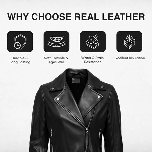 Genuine Lambskin Leather Jacket For Women - Premium Motorcycle Crop Short Coat with Belt, Zipper & Pockets in Saudi Arabia