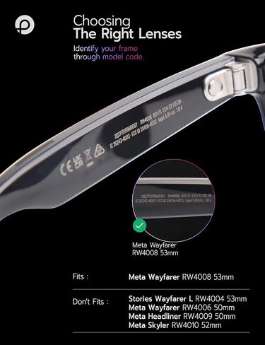 العدسات البديلة المتوافقة مع النظارات الذكية Ray-Ban Meta Wayfarer RW4008 53 مم in Saudi Arabia