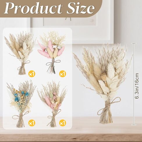Mini Dried Flowers Bouquet-4 Pack Natural Dry Flowers,Flower Party Decorations,Dried Flower Bouquet for Crafts,Wedding Decoration,Boho Decor,Vase,Centerpiece Table Decor,Party,Boutonniere,DIY in Saudi Arabia