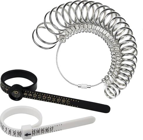 Ring Sizer Measuring Tool, 27pcs Stainless Steel Rings Sizing Kit, US Size 0-17 with Half Sizes Ring Gauges, 2 Reusable Finger Size Tape with Magnifier, Jewelry Rings Mandrel Measure Set in Saudi Arabia