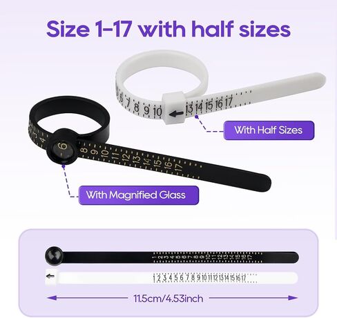 Ring Sizer Measuring Tool, 27pcs Stainless Steel Rings Sizing Kit, US Size 0-17 with Half Sizes Ring Gauges, 2 Reusable Finger Size Tape with Magnifier, Jewelry Rings Mandrel Measure Set in Saudi Arabia