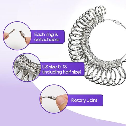 Ring Sizer Measuring Tool, 27pcs Stainless Steel Rings Sizing Kit, US Size 0-17 with Half Sizes Ring Gauges, 2 Reusable Finger Size Tape with Magnifier, Jewelry Rings Mandrel Measure Set in Saudi Arabia