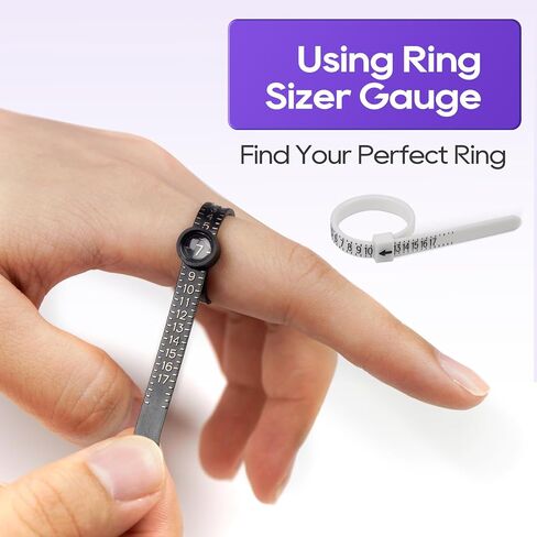 Ring Sizer Measuring Tool, 27pcs Stainless Steel Rings Sizing Kit, US Size 0-17 with Half Sizes Ring Gauges, 2 Reusable Finger Size Tape with Magnifier, Jewelry Rings Mandrel Measure Set in Saudi Arabia