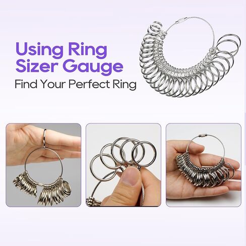 Ring Sizer Measuring Tool, 27pcs Stainless Steel Rings Sizing Kit, US Size 0-17 with Half Sizes Ring Gauges, 2 Reusable Finger Size Tape with Magnifier, Jewelry Rings Mandrel Measure Set in Saudi Arabia