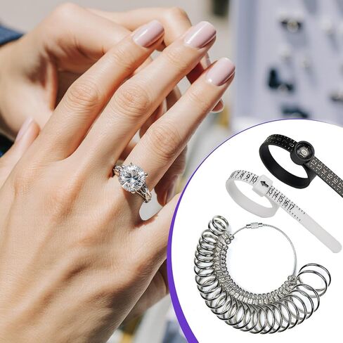 Ring Sizer Measuring Tool, 27pcs Stainless Steel Rings Sizing Kit, US Size 0-17 with Half Sizes Ring Gauges, 2 Reusable Finger Size Tape with Magnifier, Jewelry Rings Mandrel Measure Set in Saudi Arabia