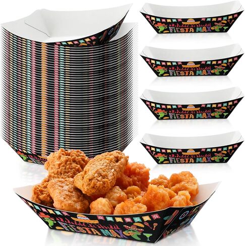 Gejoy 100 Pieces Mexican Paper Food Trays 2 lb Nacho Disposable Trays Mexican Theme Decorations Day of the Dead Popcorn Paperboard Holder for Mexican Festival Taco Theme Birthday in Kuwait