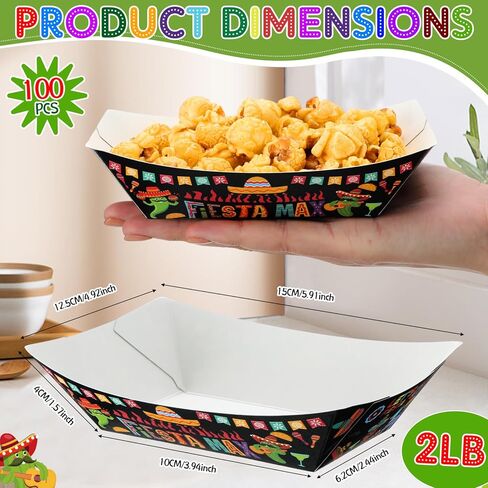 Gejoy 100 Pieces Mexican Paper Food Trays 2 lb Nacho Disposable Trays Mexican Theme Decorations Day of the Dead Popcorn Paperboard Holder for Mexican Festival Taco Theme Birthday in Kuwait